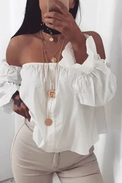 Rebellious Fashion White Button Up Bardot Crop Top - LuLu