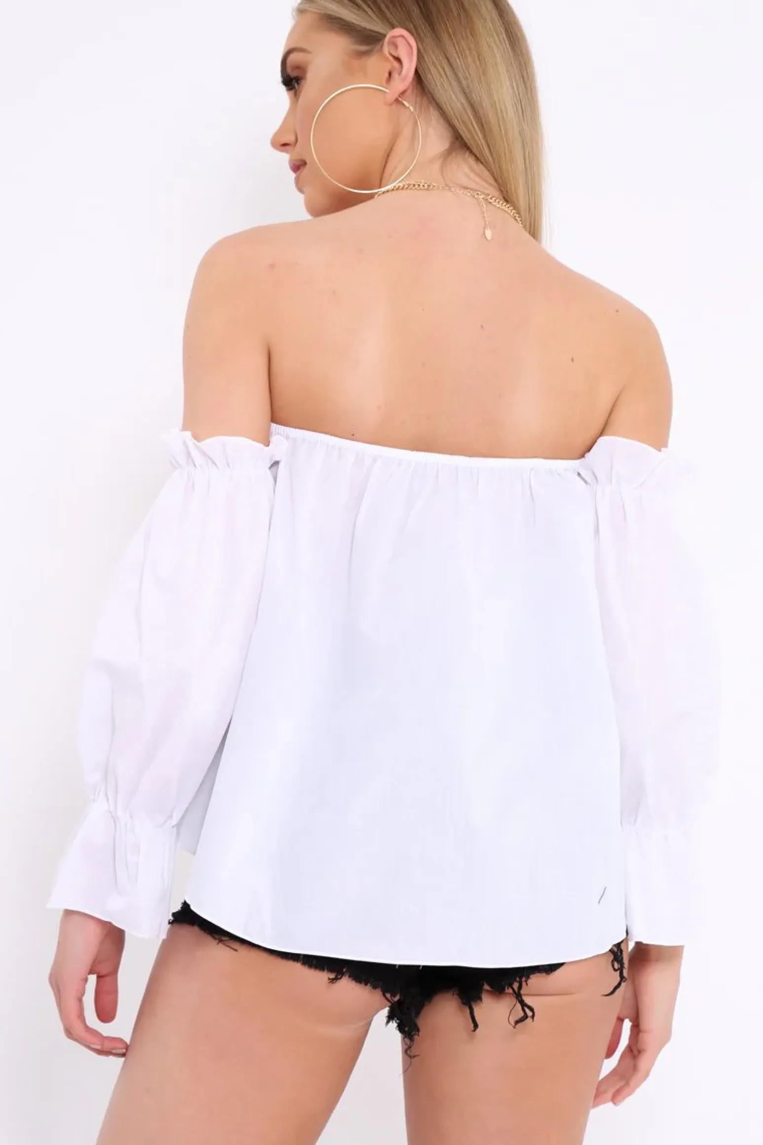 Rebellious Fashion White Button Up Bardot Crop Top - LuLu
