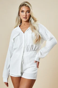 Rebellious Fashion White Button Up Front Shirt & Shorts Co-ord Set - Hoshi