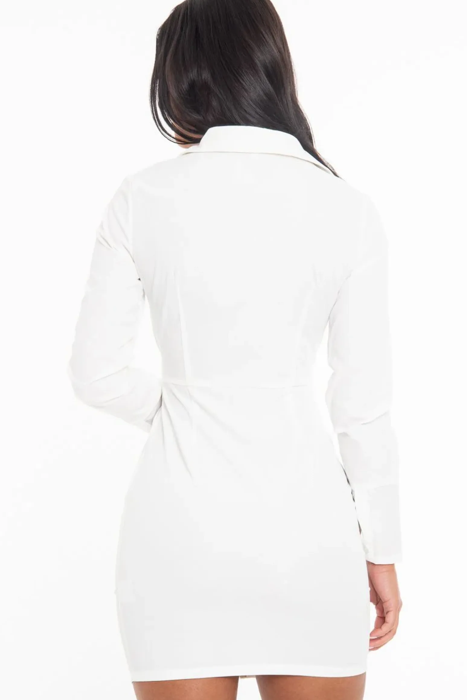 Rebellious Fashion White Button Zip Detail Belted Shirt Dress - Arabelle