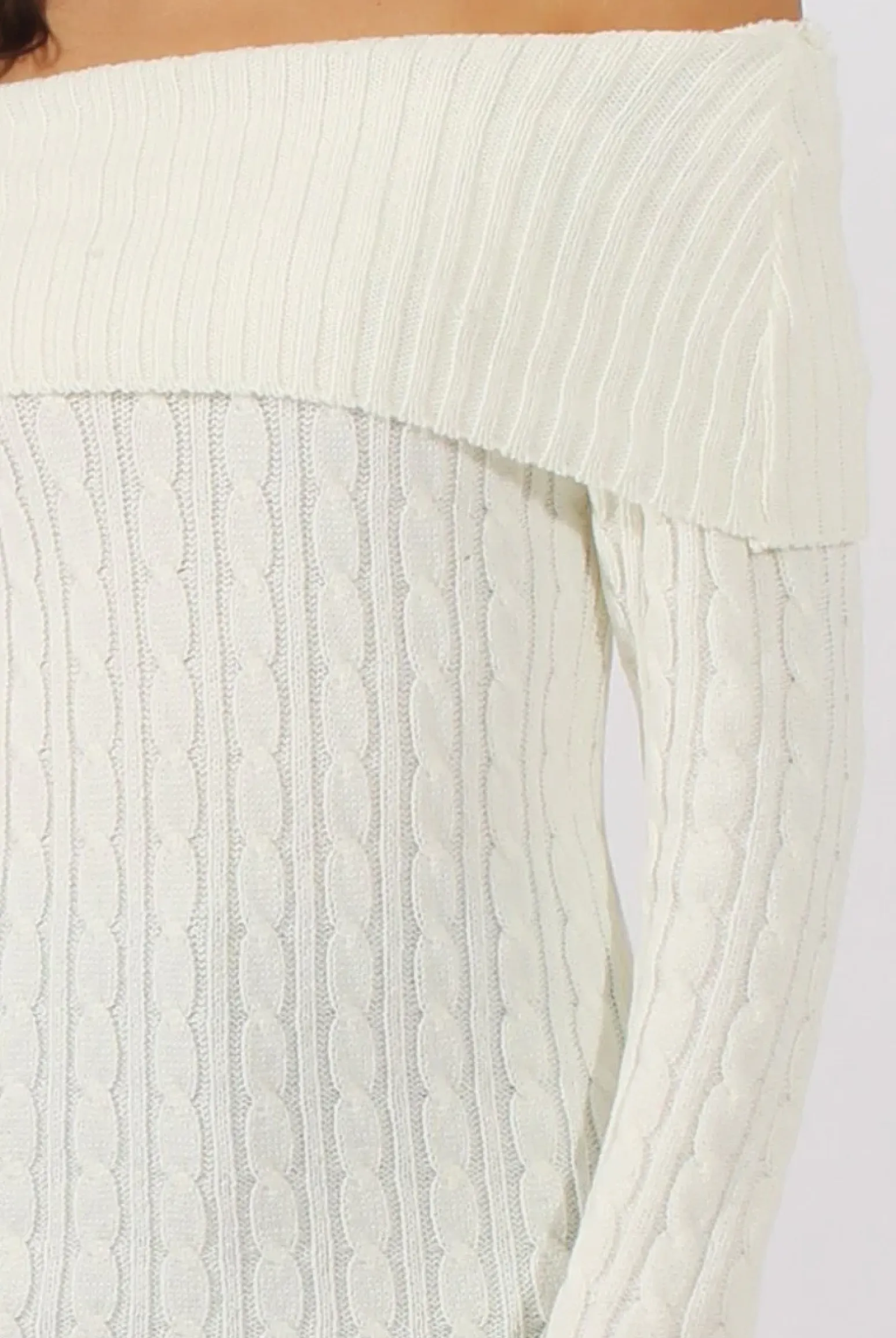 Rebellious Fashion White Cable Knit Bardot Top - Deakin
