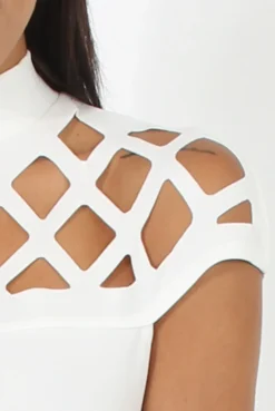 Rebellious Fashion White Cage High Neck Bodycon Dress- Kade