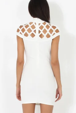 Rebellious Fashion White Cage High Neck Bodycon Dress- Kade