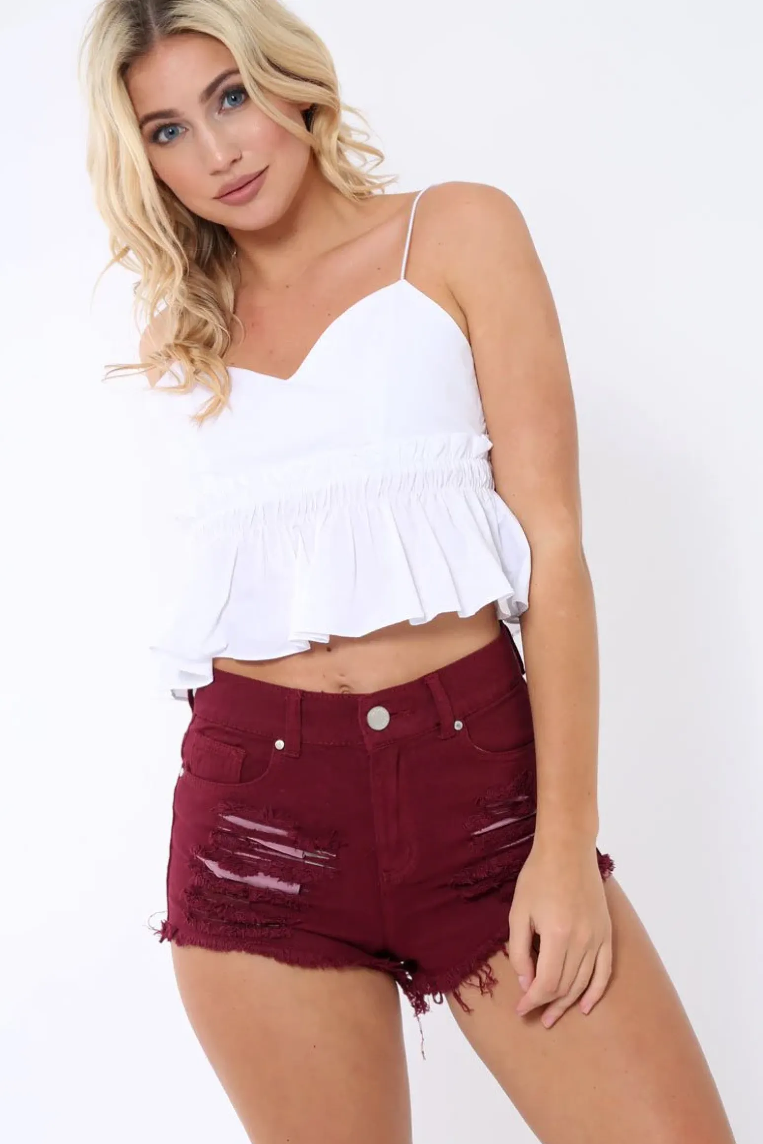 Rebellious Fashion White Cami Frill Crop Top - Margot