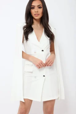 Rebellious Fashion White Cape Style Blazer Dress - Rosy