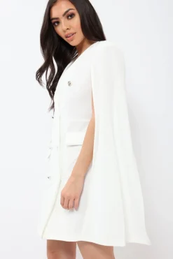Rebellious Fashion White Cape Style Blazer Dress - Rosy