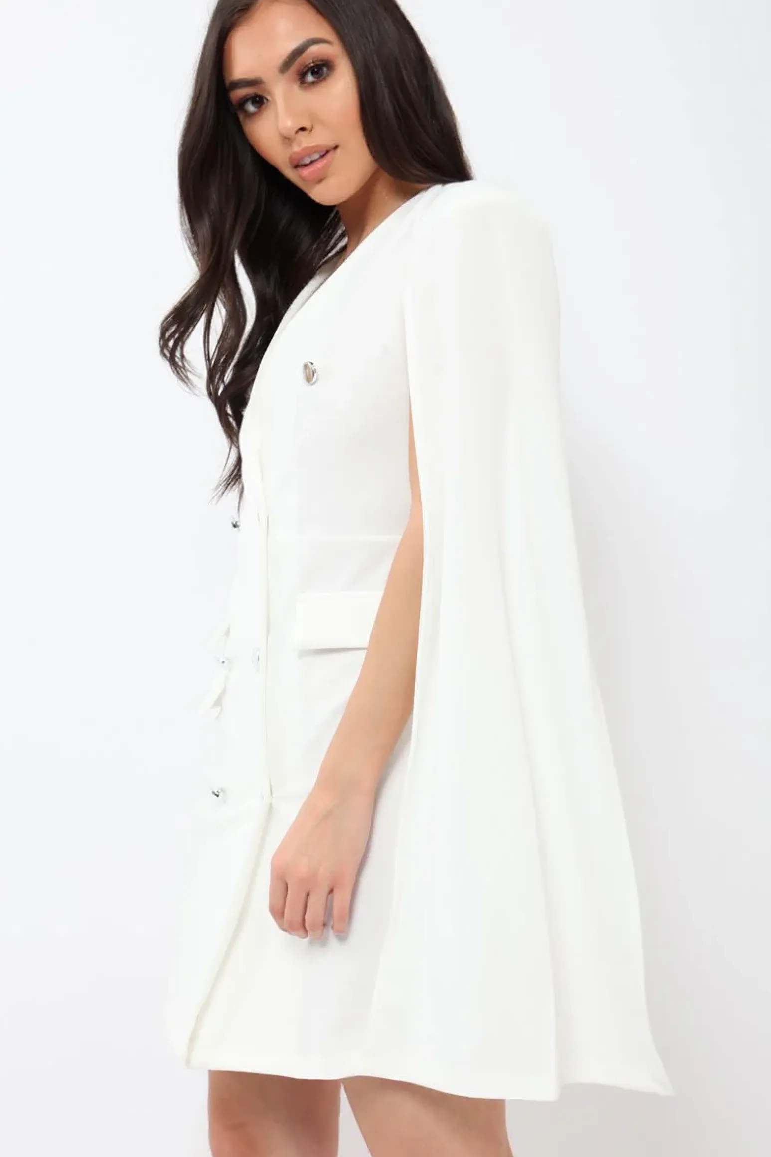 Rebellious Fashion White Cape Style Blazer Dress - Rosy