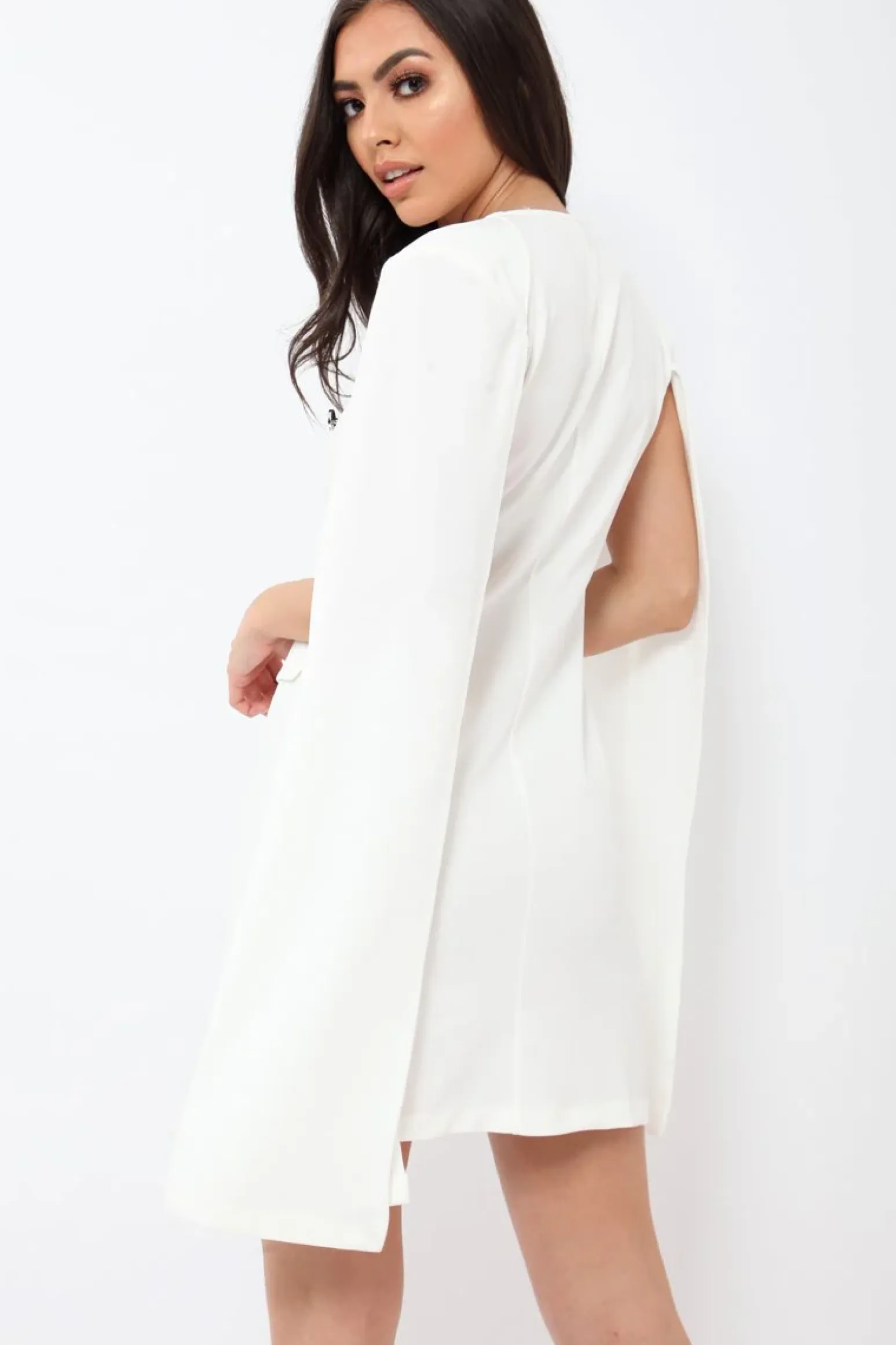 Rebellious Fashion White Cape Style Blazer Dress - Rosy