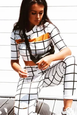 Rebellious Fashion White Check and Mustard Stripe Co-ord - Lainey