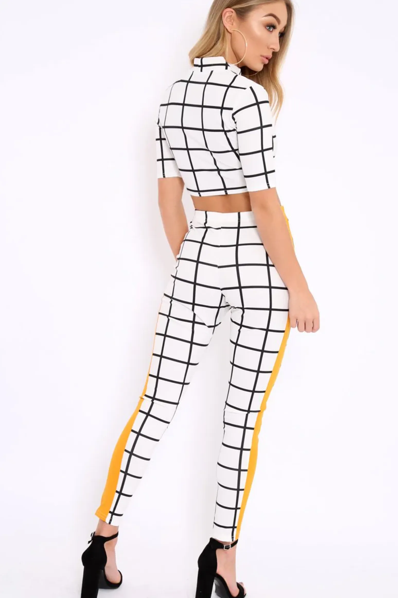 Rebellious Fashion White Check and Mustard Stripe Co-ord - Lainey