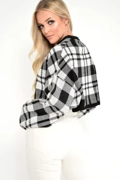 Rebellious Fashion White Check Batwing Crop Knit Jumper - Marisa