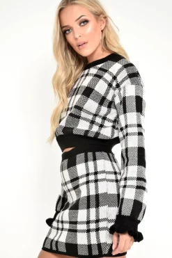 Rebellious Fashion White Check Frill Cuff Knit Jumper - Lanelle