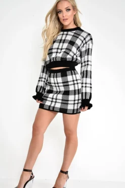 Rebellious Fashion White Check Knit Mini Skirt - Crissy