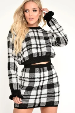 Rebellious Fashion White Check Knit Mini Skirt - Crissy