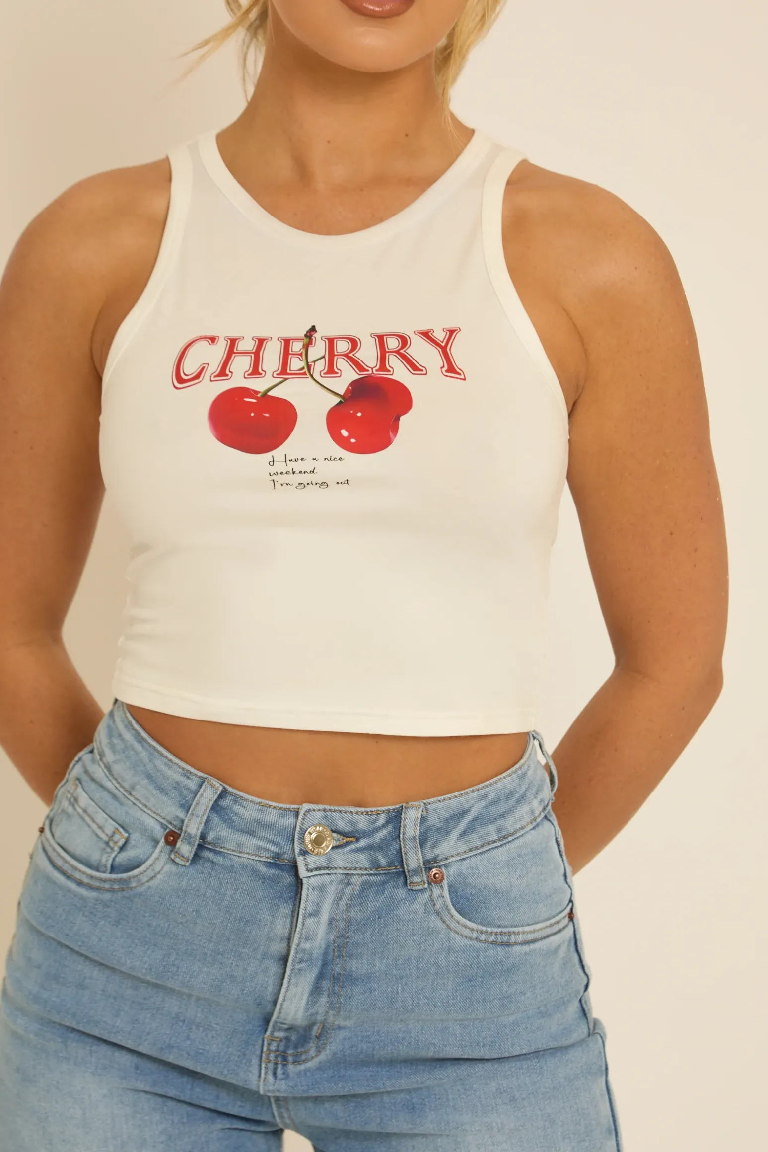 Rebellious Fashion White Cherry Vest Top - Sam
