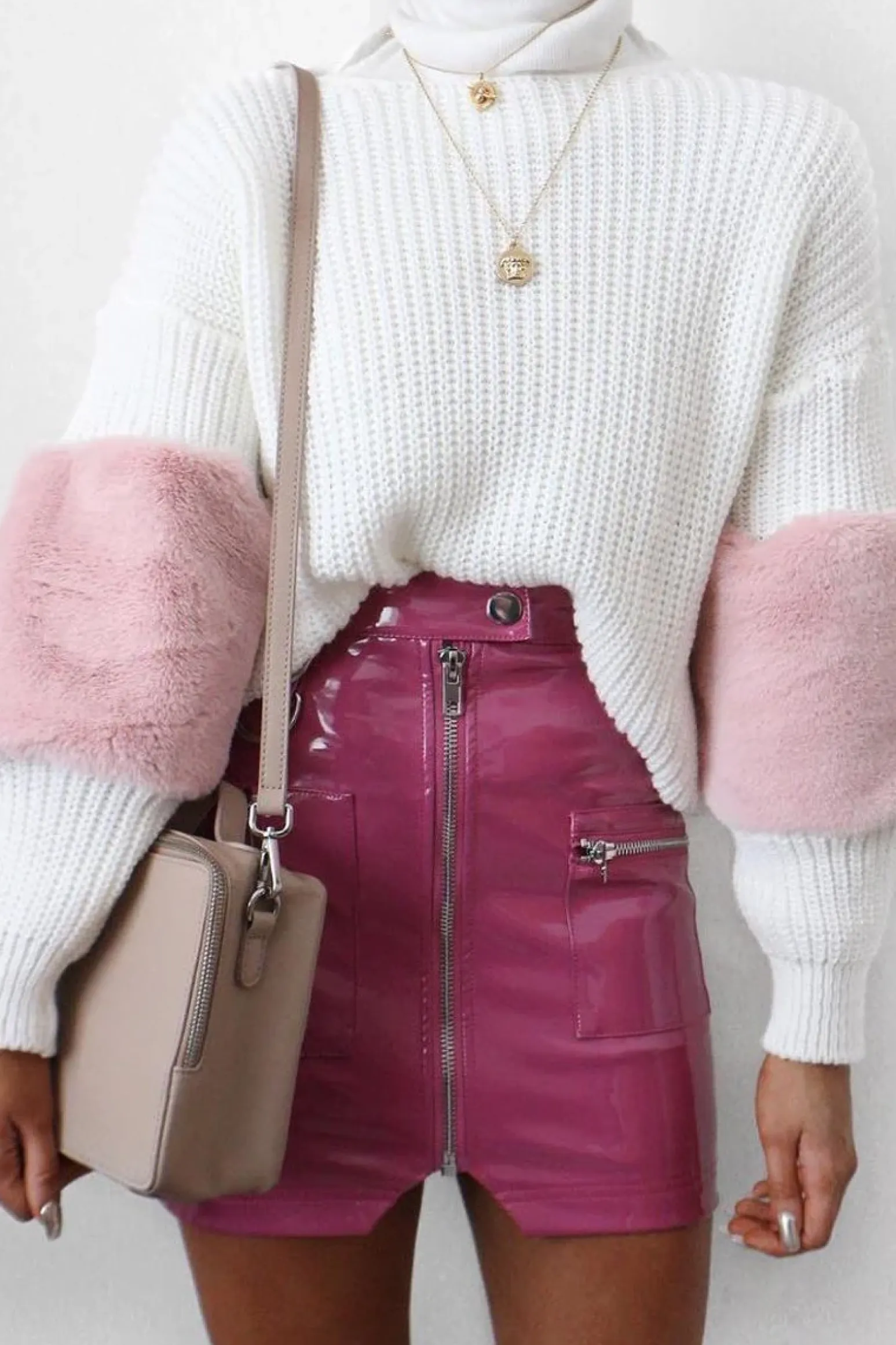 Rebellious Fashion White Chunky Knit Fur Sleeve Jumper - Kimberly