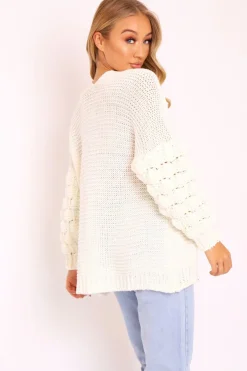 Rebellious Fashion White Chunky Knit Oversized Cardigan - Eaden