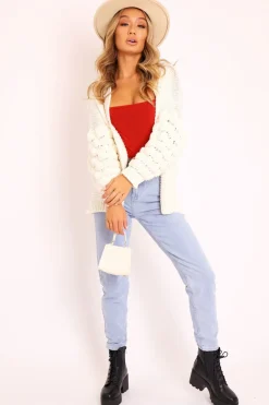 Rebellious Fashion White Chunky Knit Oversized Cardigan - Eaden