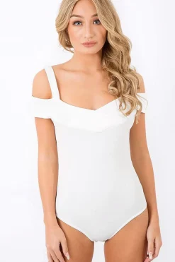 Rebellious Fashion White Cold Shoulder Bodysuit - Ria