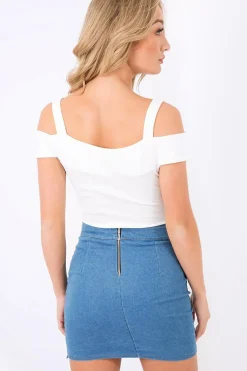 Rebellious Fashion White Cold Shoulder Bodysuit - Ria