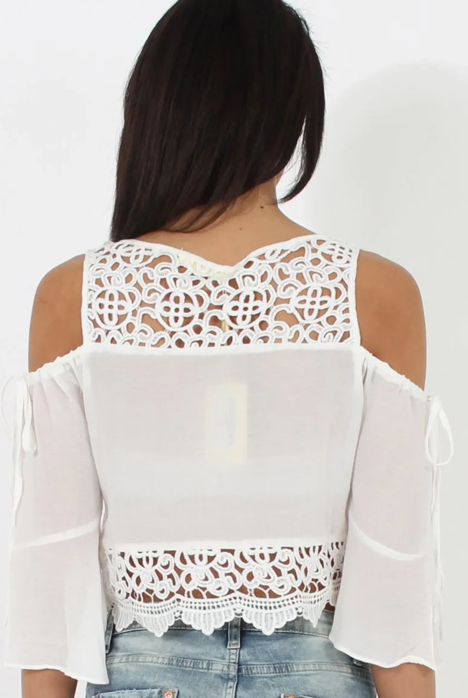 Rebellious Fashion White Cold Shoulder Crochet Crop Top - Carlene