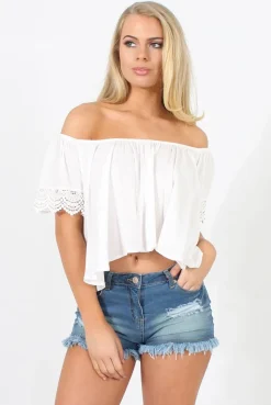 Rebellious Fashion White Cold Shoulder Crop Top - Romy