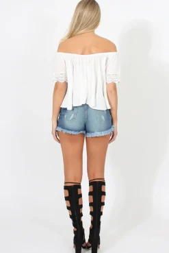 Rebellious Fashion White Cold Shoulder Crop Top - Romy