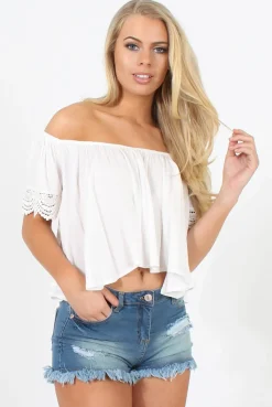Rebellious Fashion White Cold Shoulder Crop Top - Romy