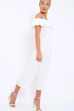 Rebellious Fashion White Cold Shoulder Jumpsuit - Linora