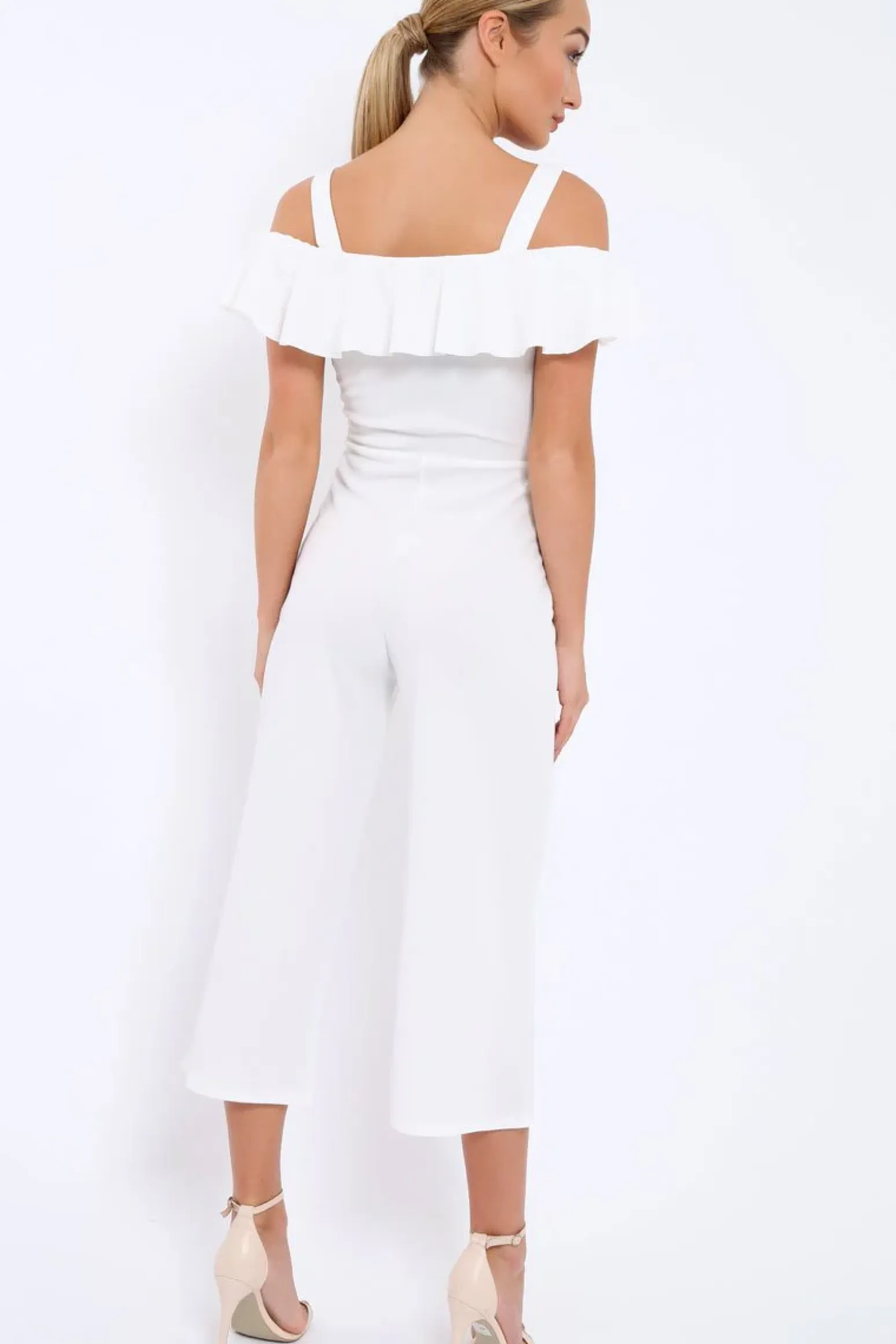 Rebellious Fashion White Cold Shoulder Jumpsuit - Linora