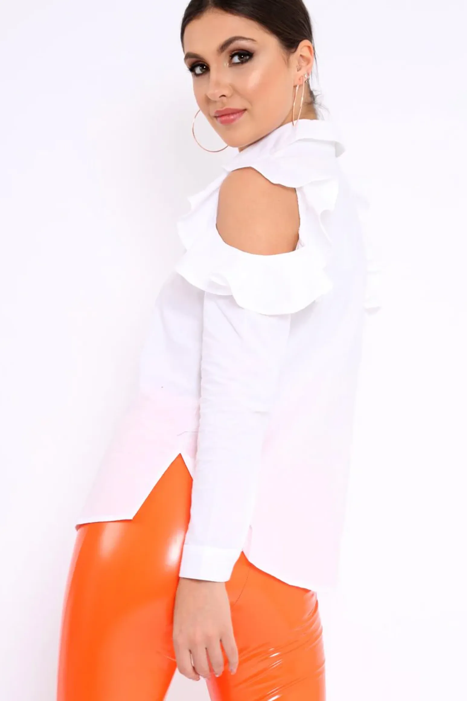 Rebellious Fashion White Cold Shoulder Ruffle Shirt - Laycie