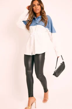 Rebellious Fashion White Colour Block Denim Shirt - Jaiya