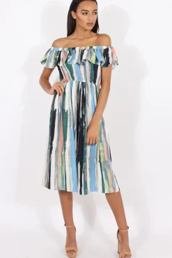 Rebellious Fashion White Colourful Stripe Bardot Culotte Jumpsuit - Kathy