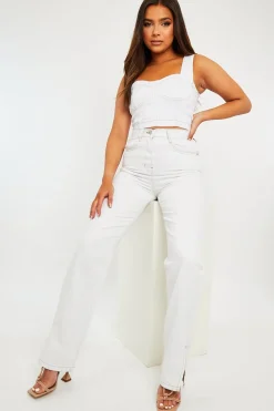 Rebellious Fashion White Contrast Stitch Corset Denim Crop Top - Makia