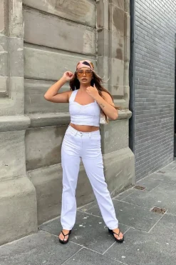 Rebellious Fashion White Contrast Stitch Corset Denim Crop Top - Makia