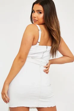 Rebellious Fashion White Contrast Stitch Denim Bodysuit - Jamelia