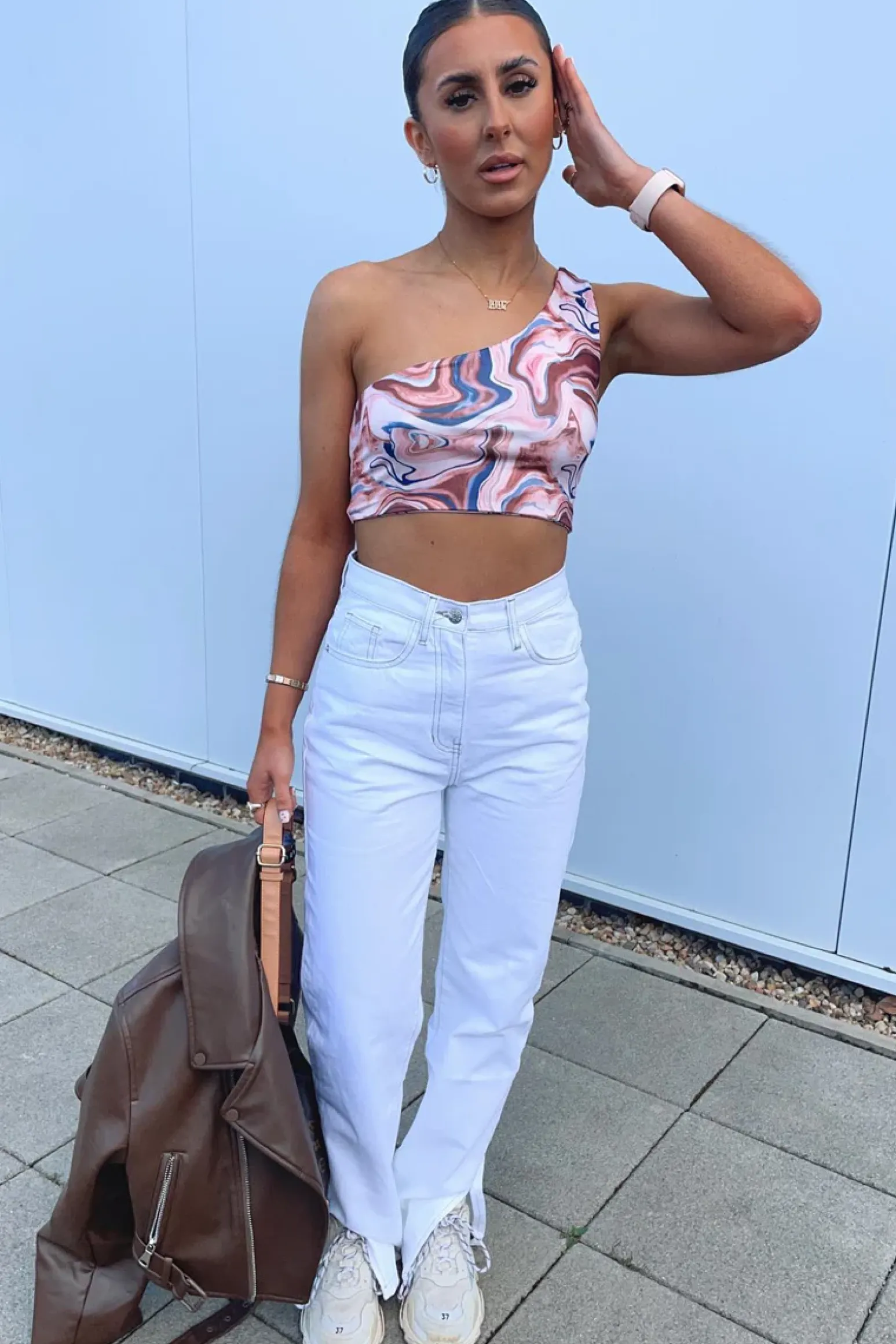 Rebellious Fashion White Contrast Stitch Denim Straight Leg Side Split Jeans - Tashi