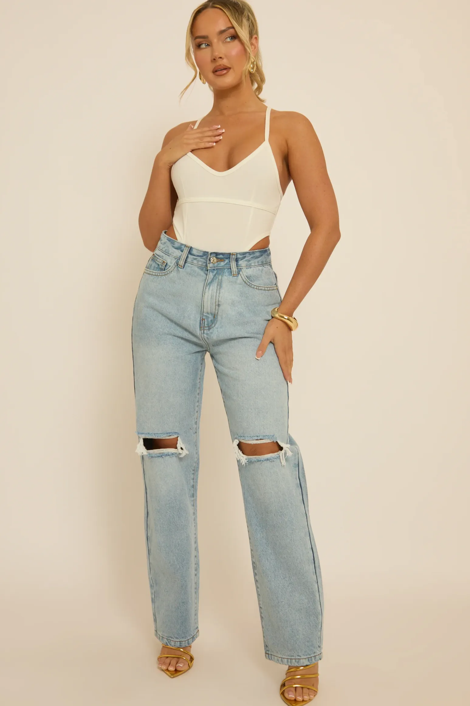 Rebellious Fashion White Corset Detail Jersey Bodysuit - Clara