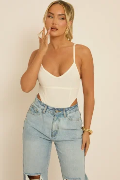 Rebellious Fashion White Corset Detail Jersey Bodysuit - Clara