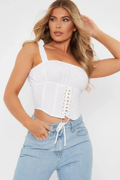 Rebellious Fashion White Corset Lace up Crop Top - Niya