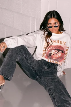 Rebellious Fashion White Couture Graphic Sweatshirt - Verity