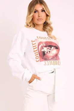 Rebellious Fashion White Couture Graphic Sweatshirt - Verity