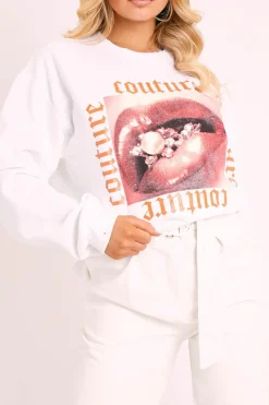 Rebellious Fashion White Couture Graphic Sweatshirt - Verity