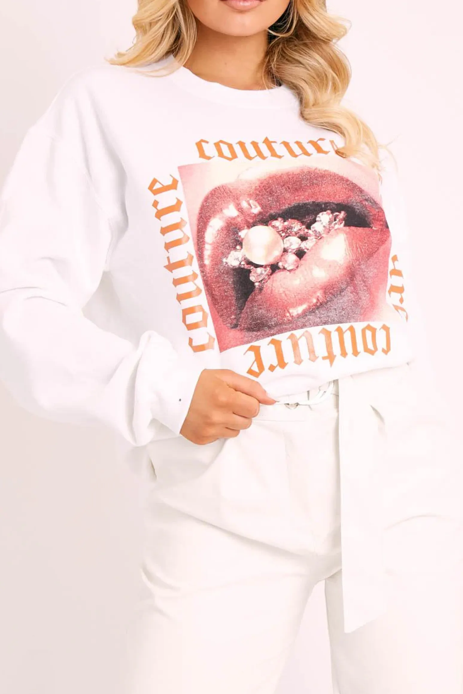 Rebellious Fashion White Couture Graphic Sweatshirt - Verity