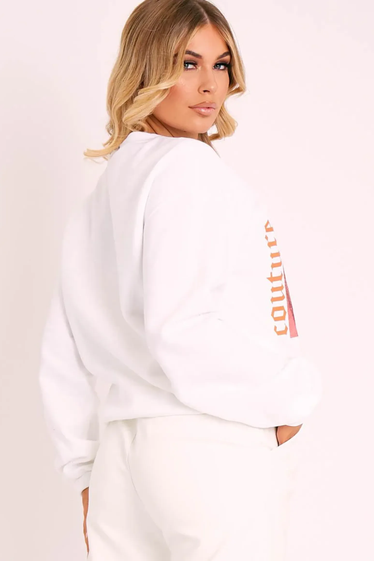 Rebellious Fashion White Couture Graphic Sweatshirt - Verity