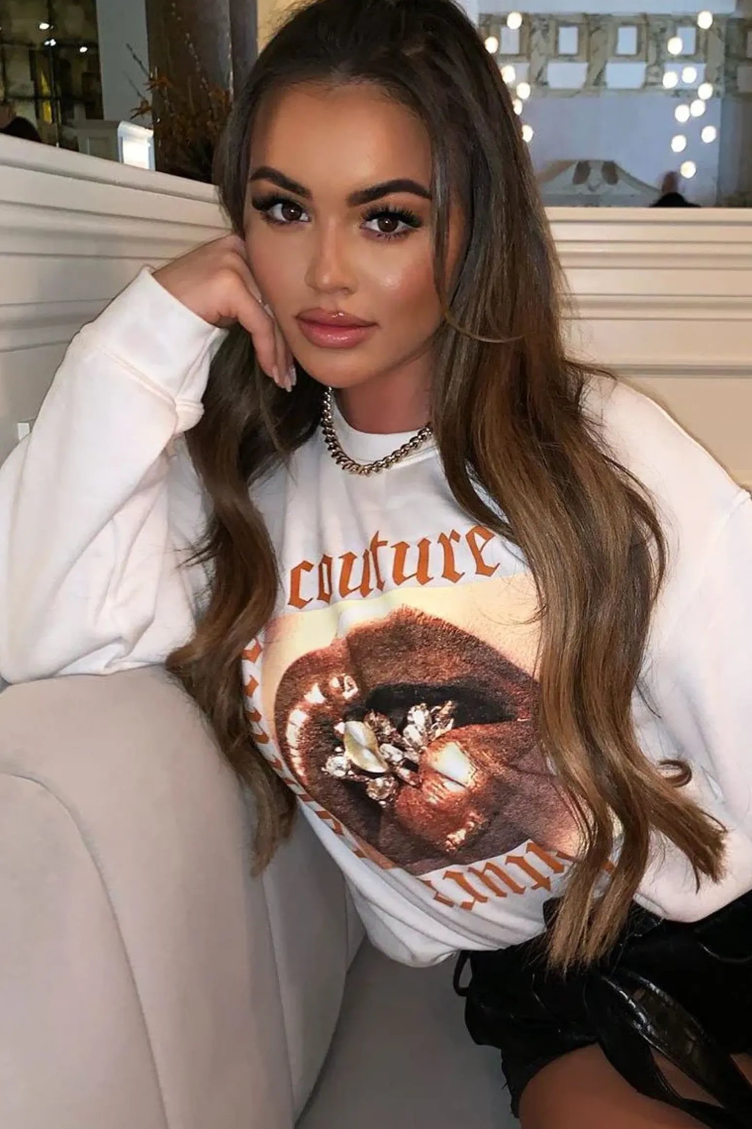 Rebellious Fashion White Couture Graphic Sweatshirt - Verity