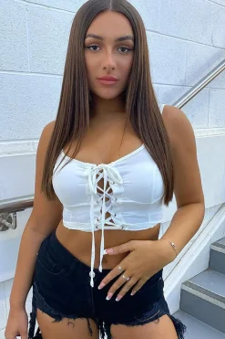 Rebellious Fashion White Crepe Corset Bralet Top - Judie