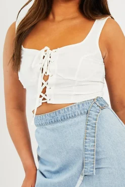 Rebellious Fashion White Crepe Corset Bralet Top - Judie