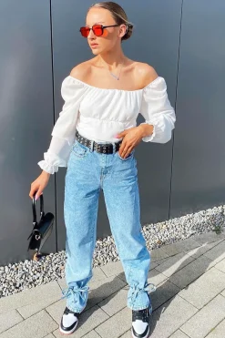 Rebellious Fashion White Crepe Ruched Panel Crop Top - Laurie