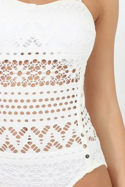 Rebellious Fashion White Crochet Bandeau Swimsuit - Carissa